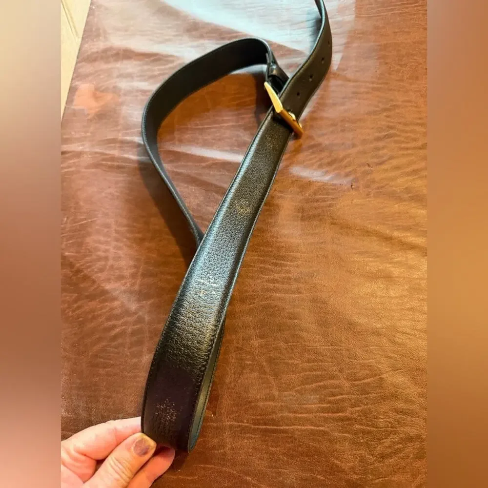 Men's Gucci Bees & Stars Black Leather Belt with Brass Buckle